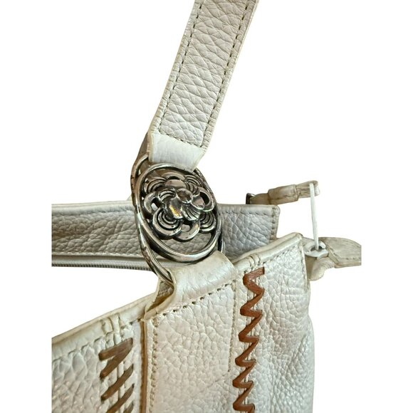 Brighton Cream Pebbled Leather Shoulder Tote Bag With Floral Metal Accents - Picture 8 of 12